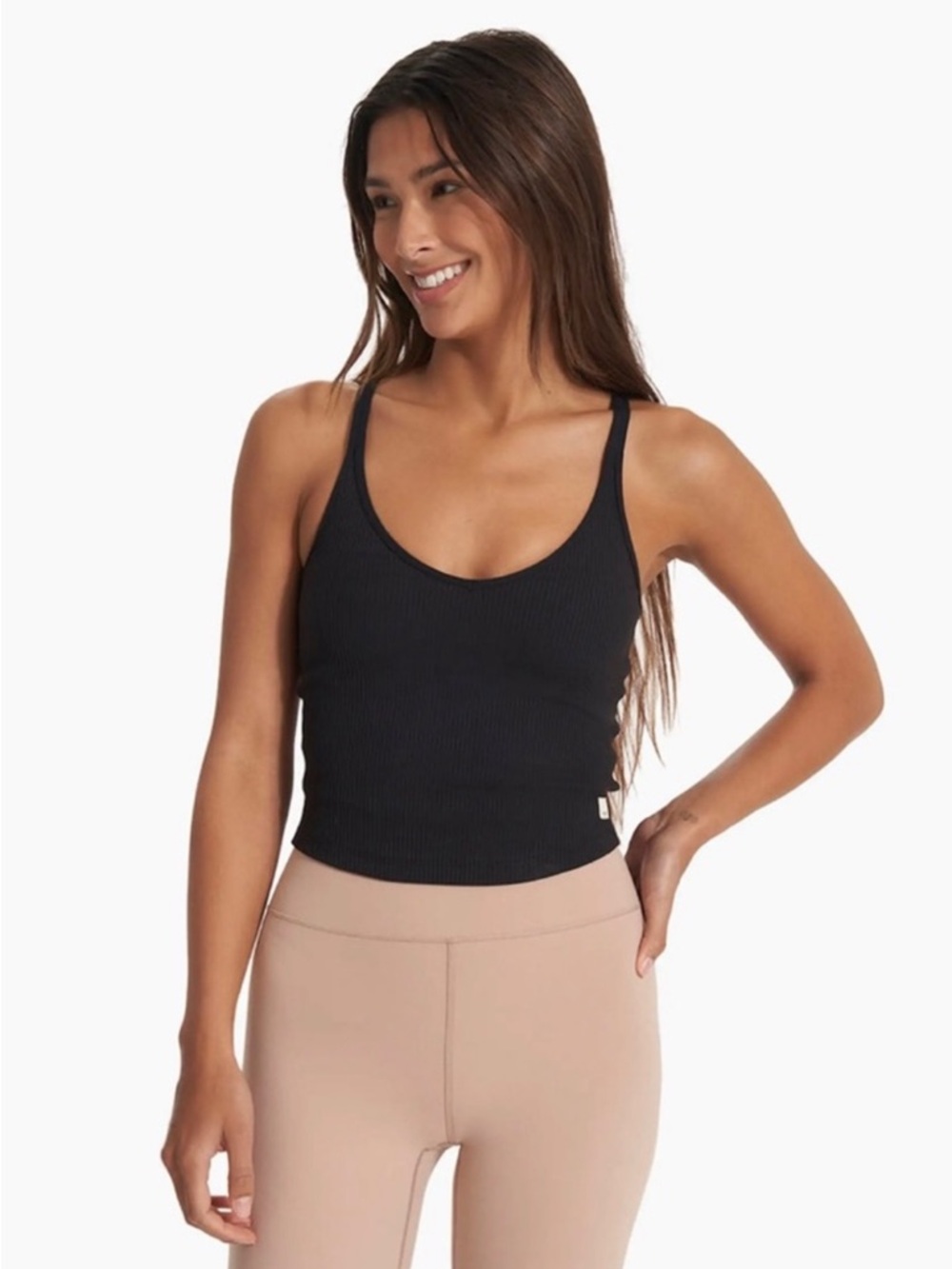 Vuori Ribbed Scoop Neck Crop Tank Top - Black